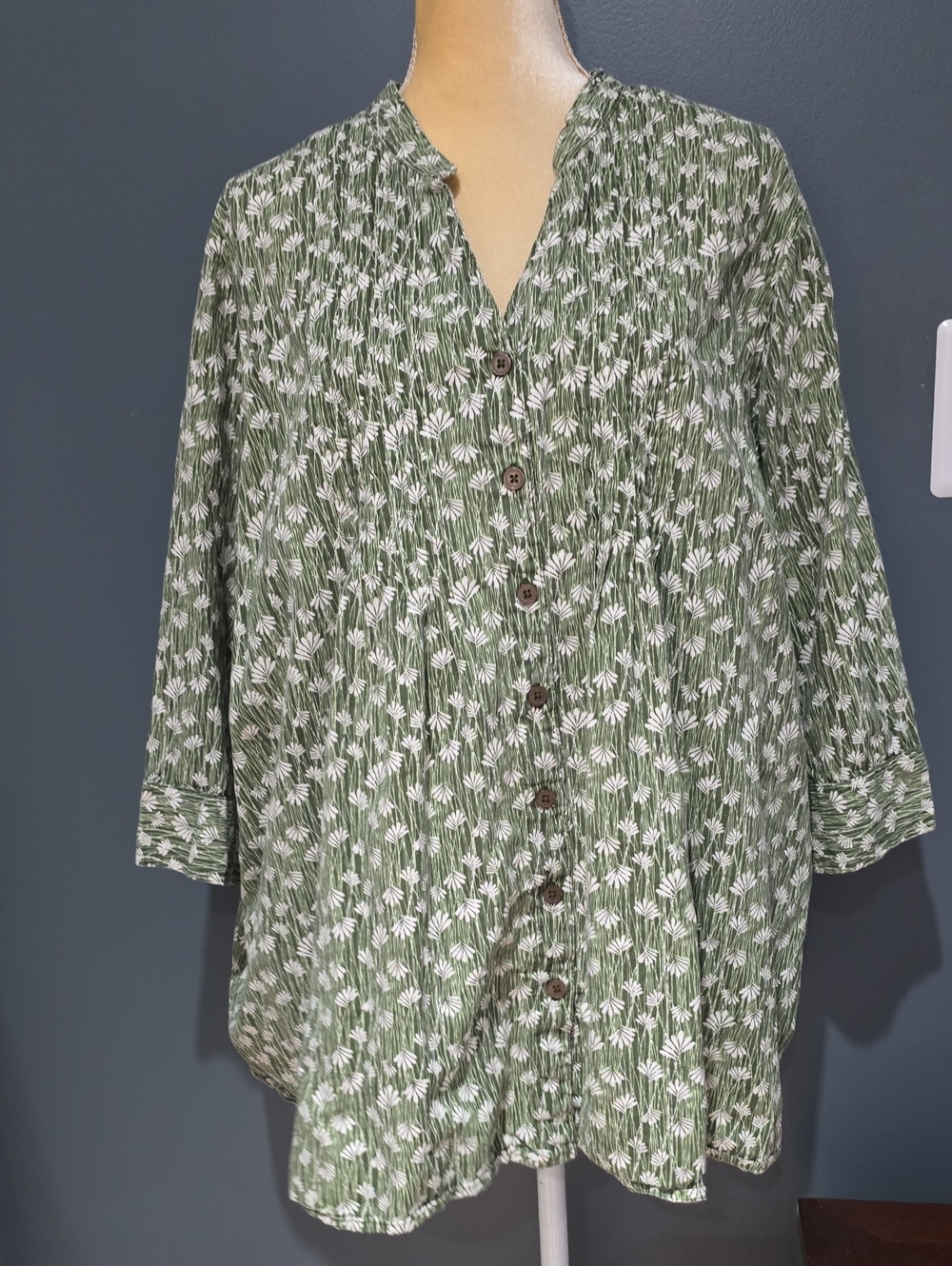 Scandia Woods Green Printed Button-Down Shirt - Relaxed Floral Shirt Sz 3x